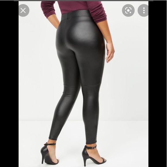 Lane Bryant Pants - Lane Bryant black faux leather look thick waistband leggings
